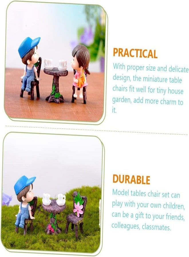 Tiosen Miniature Furniture Set, Mini Table and Chairs, Wooden Garden Decor for Tiny Houses, Micro Landscape Accessories (A-1) - Image 3